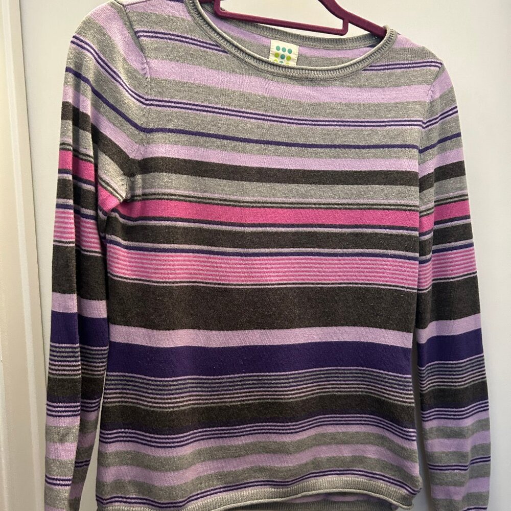 Title Nine Women's Striped Crew Neck Sweater - Purple, Pink, Gray